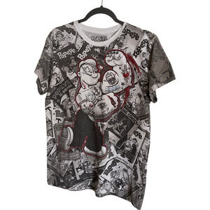 Popeye Graphic T-Shirt Size Medium Cotton Black/White Cartoon Print